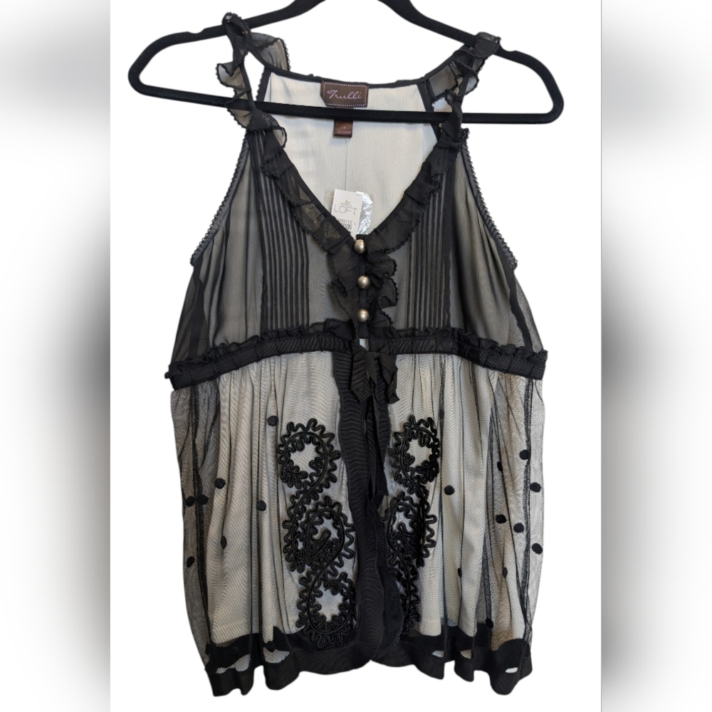 Trulli Anne Taylor Loft Black Ruffle Babydoll Tank Top Y2k